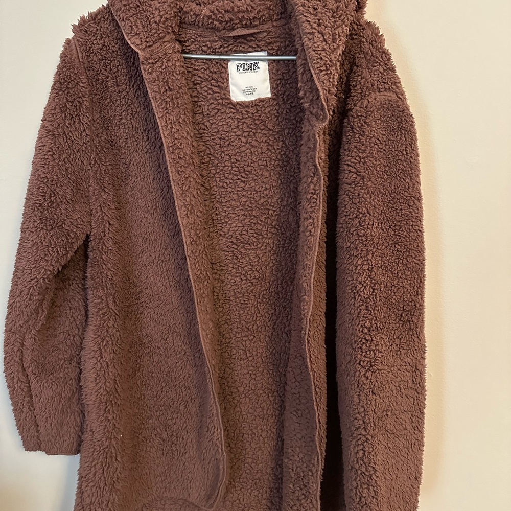 Victoria's Secret Pink open front teddy jacket with hood m